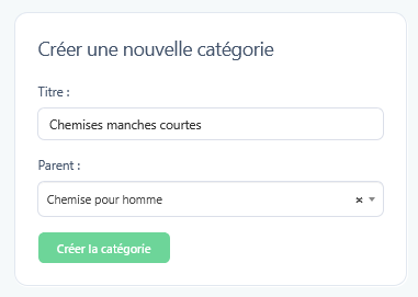 Création d'une sous-catégorie Chemises manches courtes dans la catégorie Chemise pour homme