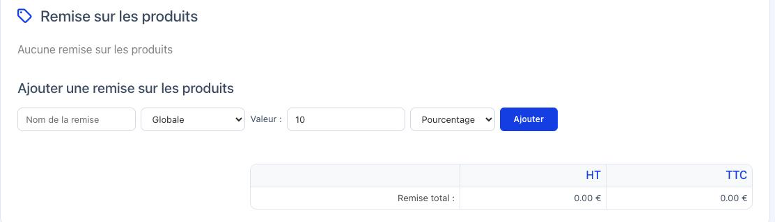 Le formulaire d'ajout de remise