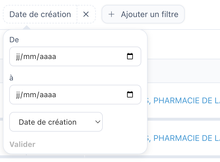 Le filtre Date ouvert, avec le choix du type de date