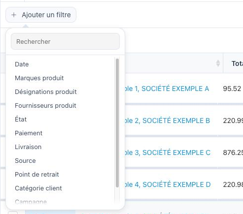 Les critères de filtre