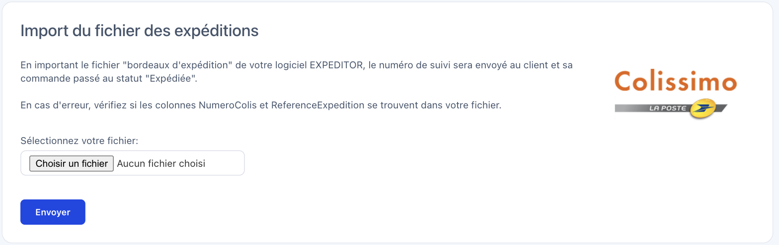 L'écran Import d'expéditions
